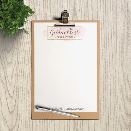 Blush Pink Watercolor & Modern Gold Geometric Chic Letterhead