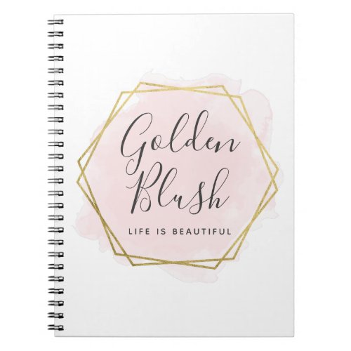 Blush Pink Watercolor  Modern Gold Geometric Chic Notebook