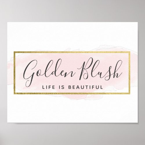 Blush Pink Watercolor  Modern Gold Geometric Chic Poster