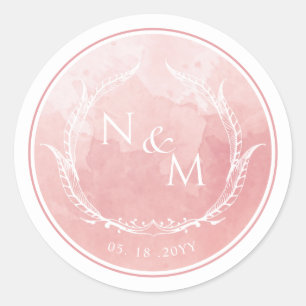 Blush Pink Watercolor Monogram Envelope Seal/Favor Classic Round Sticker