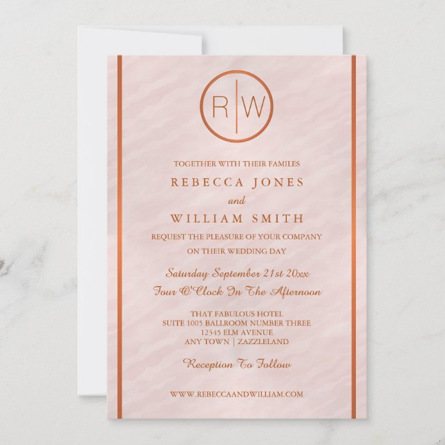Blush Pink Watercolor Monogram Wedding 5 x 7 Invitation (Front)