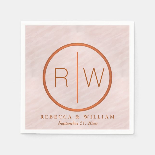Blush Pink Watercolor Monogram Wedding Supplies Paper Napkins (Front)