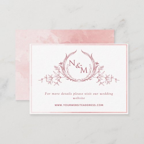 Blush Pink Watercolor Monogram Wedding Website Enclosure Card