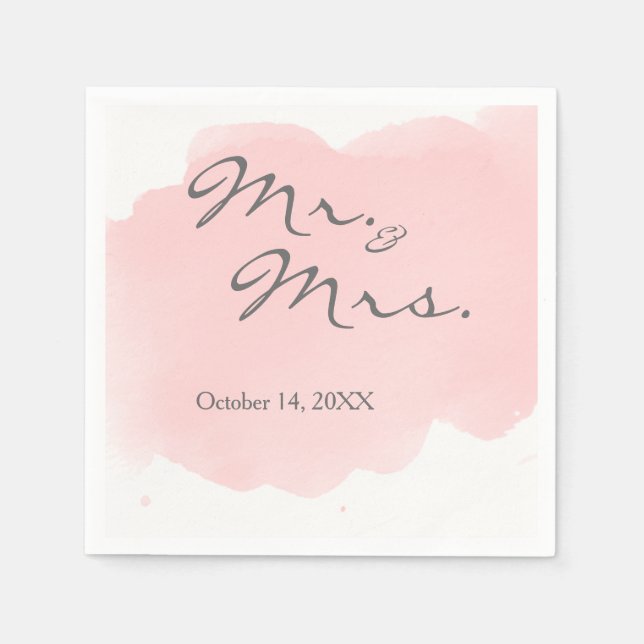 Blush Pink Watercolor Mr Mrs Cocktail Party Napkin (Front)