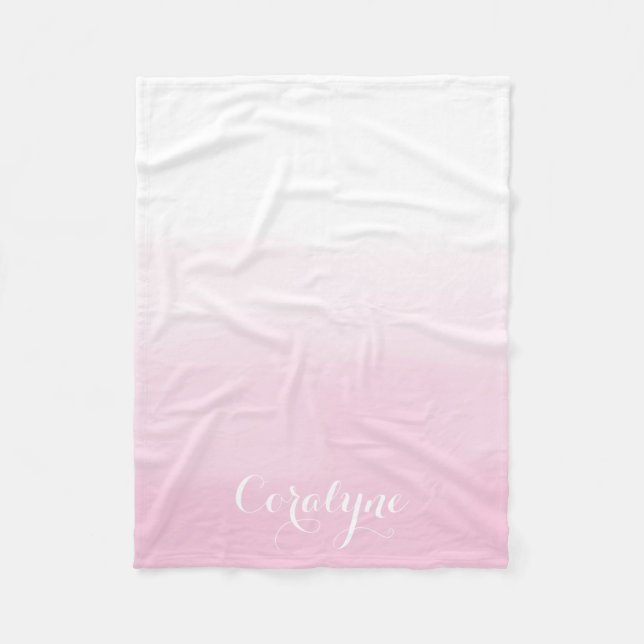 Blush Pink Watercolor Ombre Personalized Fleece Blanket (Front)