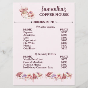 Blush Pink Watercolor Patisserie Cafe Branding Menu