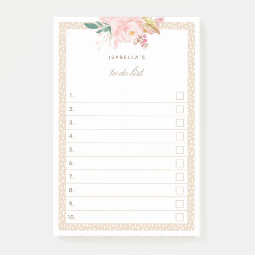 Blush Pink Watercolor Peonies Numbered To Do List Post_it Notes