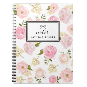 Blush Pink Watercolor Peonies Pattern Personalized Notebook