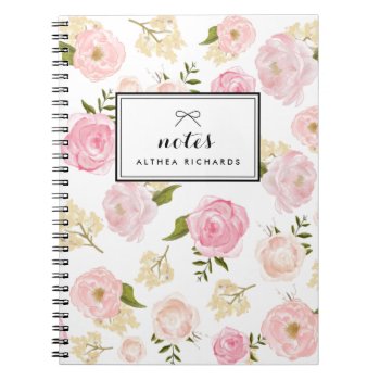 Blush Pink Watercolor Peonies Pattern Personalized Notebook by KeikoPrints at Zazzle