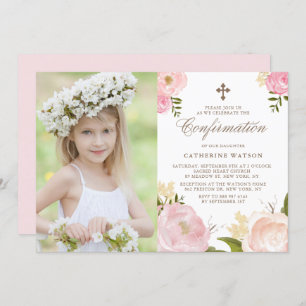 Blush Pink Watercolor Peonies Photo Confirmation Invitation