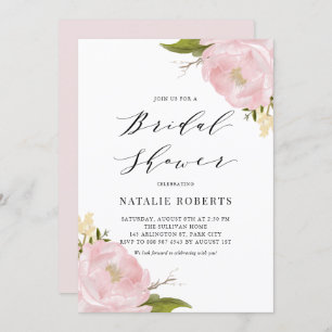 Blush Pink Watercolor Peonies Pretty Bridal Shower Invitation