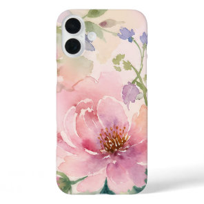 Blush Pink Watercolor Peony Floral iPhone 16 Plus Case