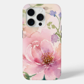 Blush Pink Watercolor Peony Floral iPhone 15 Pro Case