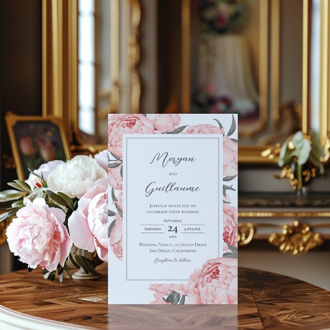 Blush Pink Watercolor Peony Wedding Invitation (Creator Uploaded)