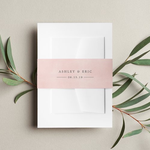 Blush Pink Watercolor Personalized Wedding Invitation Belly Band