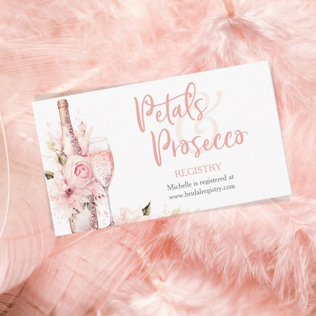 Blush Pink Watercolor Petals and Prosecco Registry Enclosure Card (blush pink peachy prosecco)