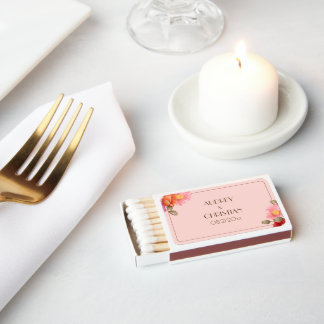 Blush Pink Watercolor Poppy Wedding Matchbox Matchboxes