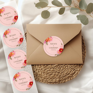 Blush Pink Watercolor Poppy Wedding Sticker
