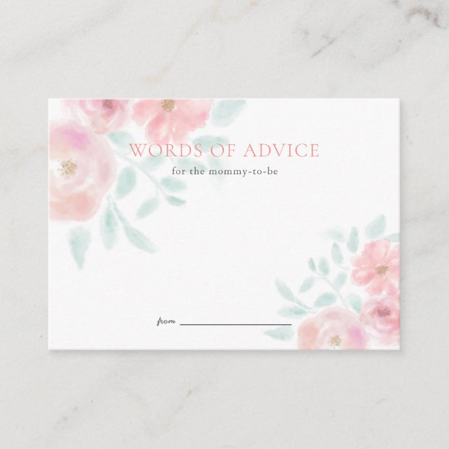 Blush Pink Watercolor Rose Baby Shower Advice Card (Front)
