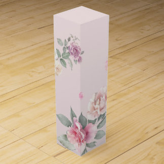 Blush Pink Watercolor Rose Floral Wine Gift Box
