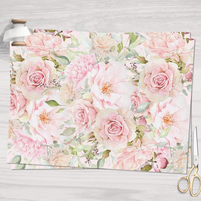 Blush Pink Watercolor Rose Flower Floral  Tissue Paper (In situ)