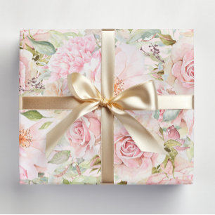 Blush Pink Watercolor Rose Flower Floral Wrapping Paper Sheets