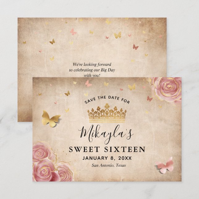 Blush Pink Watercolor Rose Gold Elegant Save The D Date (Front/Back)