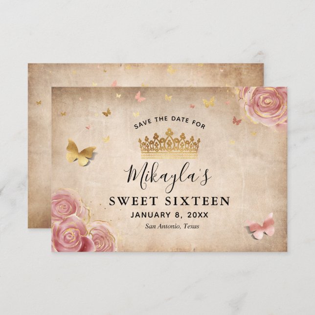 Blush Pink Watercolor Rose Gold Elegant Save The D Save The Date (Front/Back)