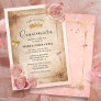 Blush Pink Watercolor Rose Gold Quinceanera Invitation