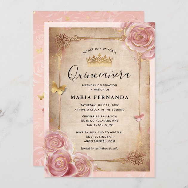 30 Invitation Cards Custom for Bridal Shower Sweet 16 Damask Pink Dress 