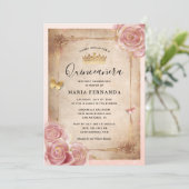 Blush Pink Watercolor Rose Gold Quinceanera Invitation (Standing Front)
