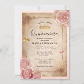 Blush Pink Watercolor Rose Gold Quinceanera Invitation (Front)