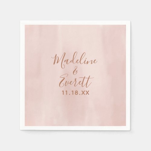Blush Pink Watercolor  Rose Gold Wedding Monogram Napkins