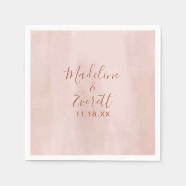 Blush Pink Watercolor & Rose Gold Wedding Monogram Napkins (Front)