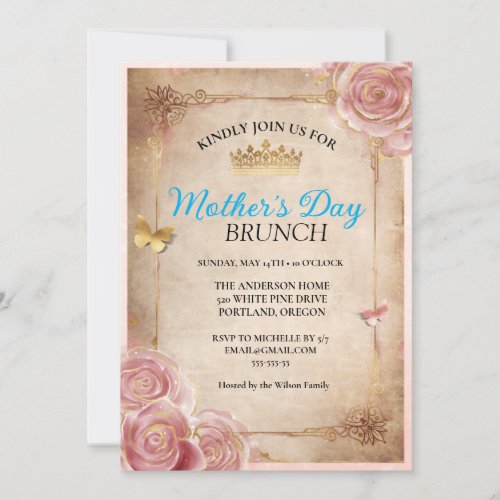 Blush Pink Watercolor Rose Mothers Day Brunch Invitation