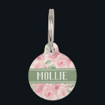 Blush Pink Watercolor Rose Name and Address Pet ID Tag<br><div class="desc">Blush pink watercolor roses floral pet identification tag with customizable templates for your pet's name, owner's phone number and address. Add a stylish, girly girl touch to your custom dog tag or personalized cat tag and customize it with your info on the bag of the ID tag so if your...</div>