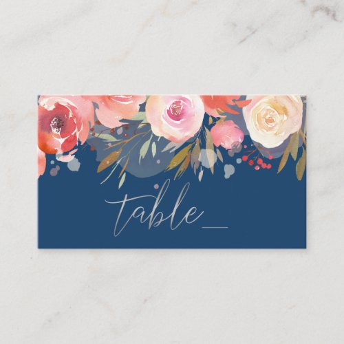 Blush Pink Watercolor Rose on Blue Gray Script Place Card