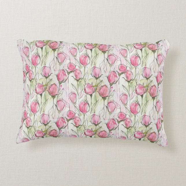 Blush Pink Watercolor Rosebuds Accent Pillow (Back)