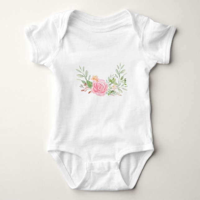 Blush pink watercolor roses baby bodysuit (Front)