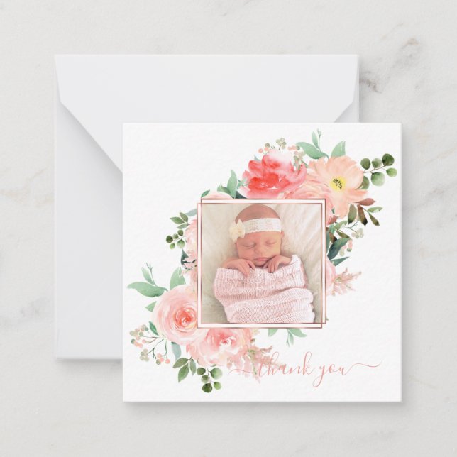 Blush Pink Watercolor Roses Baby Note Card (Front)