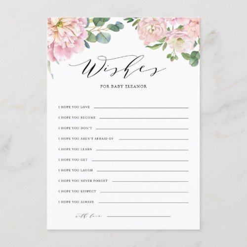 Blush Pink Watercolor Roses Baby Shower Wishes Enclosure Card