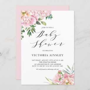 Blush Pink Watercolor Roses Floral Baby Shower Invitation
