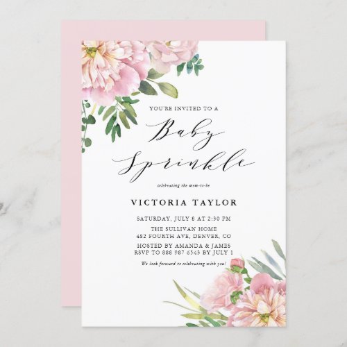 Blush Pink Watercolor Roses Floral Baby Sprinkle Invitation
