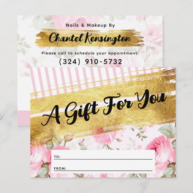Blush Pink Watercolor Roses Gift Certificate Card (Front/Back)