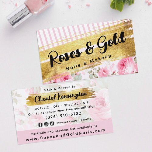 Blush Pink Watercolor Roses  Gold Shabby Chic Business Card
