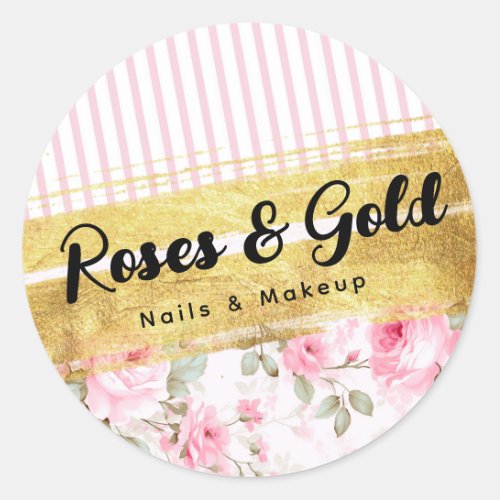 Blush Pink Watercolor Roses  Gold Shabby Chic Classic Round Sticker