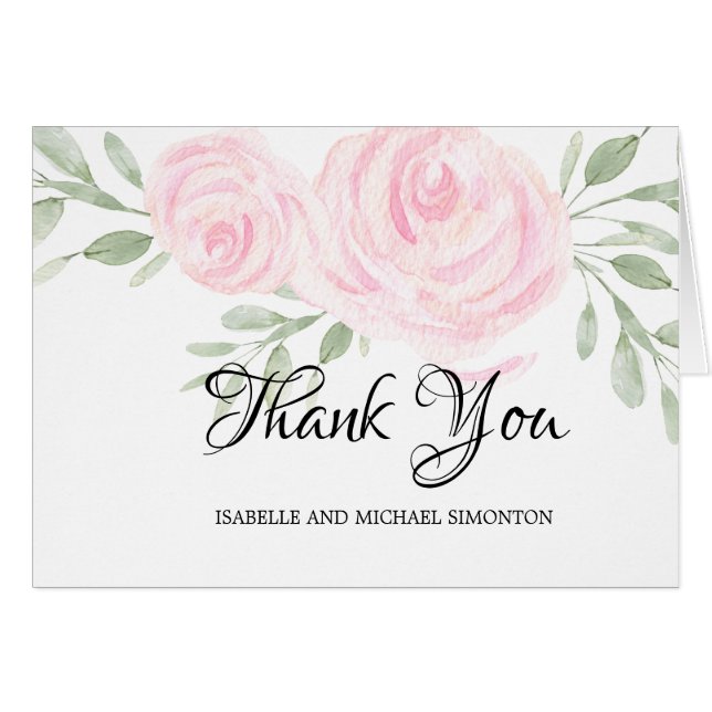Blush Pink Watercolor Roses Personalized Thank You (Front Horizontal)