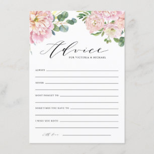 Blush Pink Watercolor Roses Wedding Advice Card