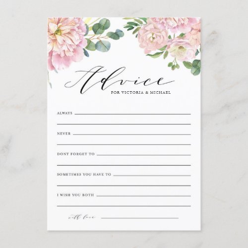 Blush Pink Watercolor Roses Wedding Advice Card