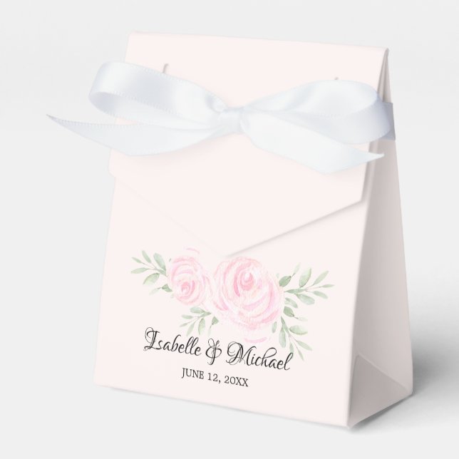 Blush Pink Watercolor Roses Wedding Favor Boxes (Front Side)